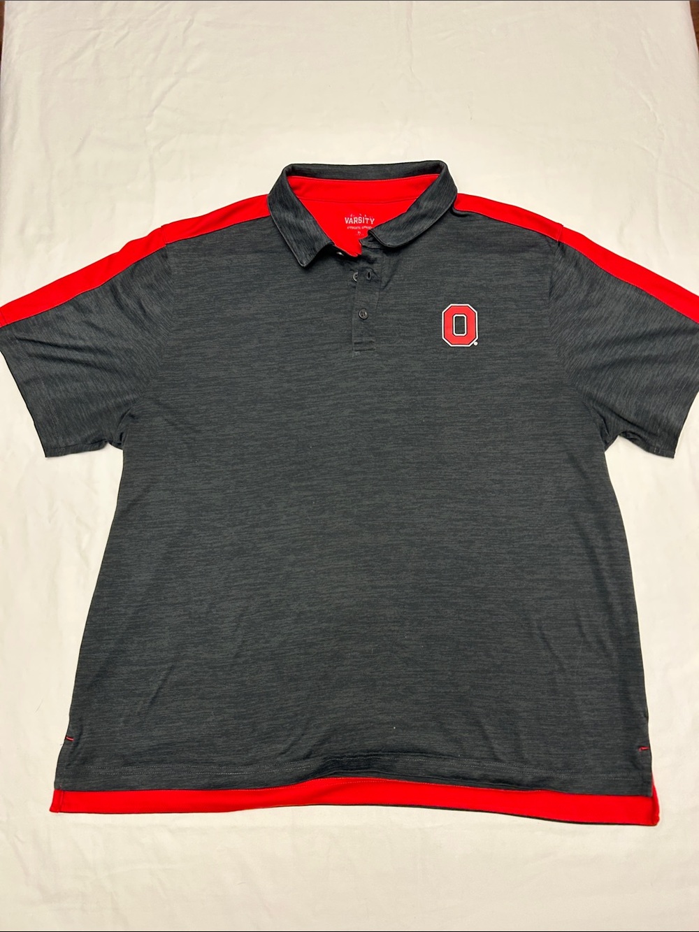 Ohio State Varsity Charcoal and Red Polo with 'O' Chest Patch